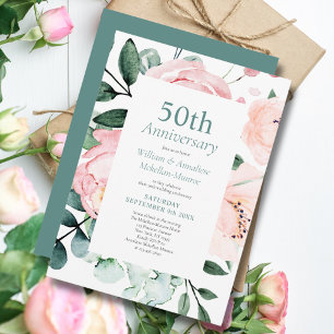 Elegante Aquarellblume 50. Hochzeitstag Einladung