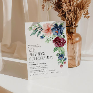 Elegante Aquarellblume 75. Überraschung Geburtstag Einladung