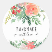 Elegante Aquarellblume Handgefertigt mit Liebe Runder Aufkleber (Vorderseite)