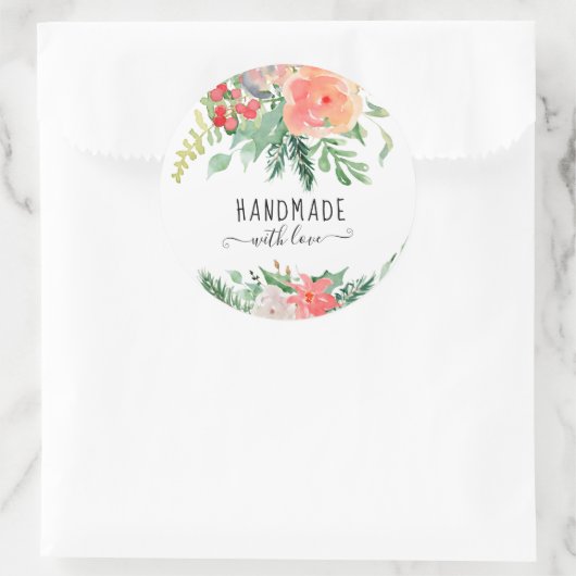 Elegante Aquarellblume Handgefertigt mit Liebe Runder Aufkleber (Tasche)