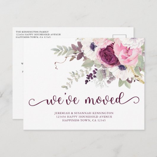 Elegante Aquarellblume Wir haben eine neue Adresse Ankündigungspostkarte (Vorne/Hinten)