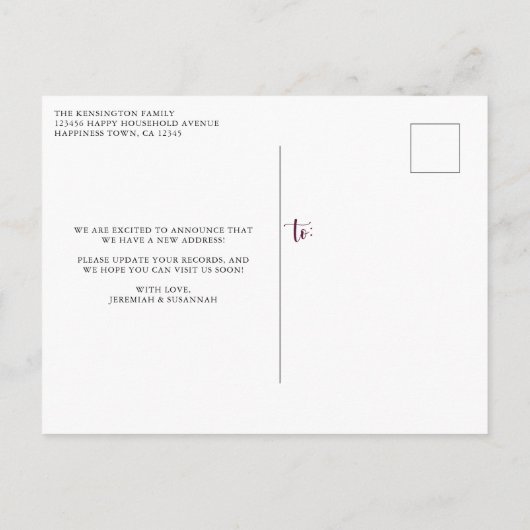 Elegante Aquarellblume Wir haben eine neue Adresse Ankündigungspostkarte (Rückseite)