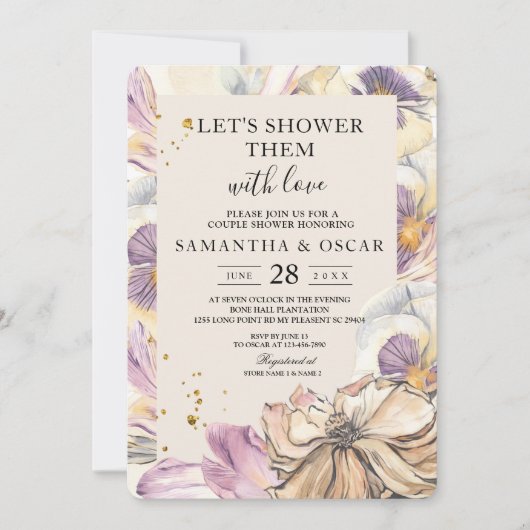 Elegante Aquarellblumen und violette Blumen Einladung (Vorderseite)