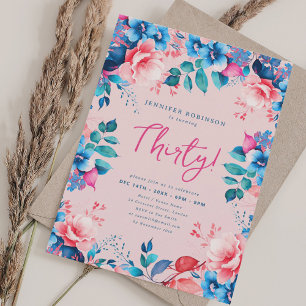 Elegante Aquarellblüte 30. Geburtstagsrot Einladung