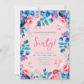 Elegante Aquarellblüte 60. Geburtstagsrot Einladung (Vorderseite)