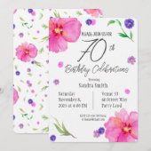 Elegante Aquarellblüte 70. Geburtstagsfeier Einlad Einladung (Vorne/Hinten)