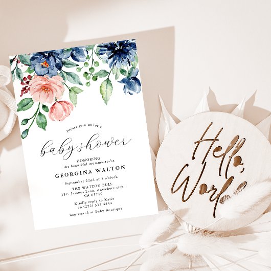 Elegante Aquarellblüte, grüne Babydusche Einladung