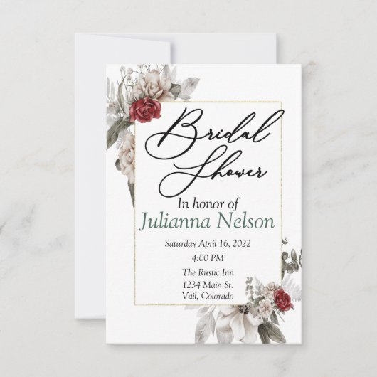 Elegante Aquarellblüte in Rot und Nebel Einladung (Vorderseite)