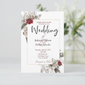 Elegante Aquarellblüte in Rot und Nebel Hochzeit Einladung (Stehend Vorderseite)