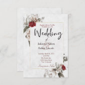 Elegante Aquarellblüte in Rot und Nebel Hochzeit Einladung (Vorne/Hinten)