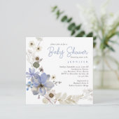 Elegante Aquarellblütendusche Blue Baby Dusche Einladung (Stehend Vorderseite)