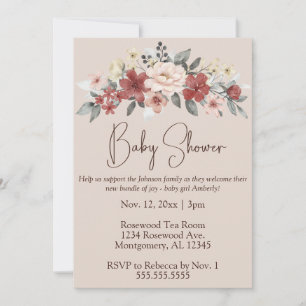 Elegante Aquarellblütendusche Tan Baby Einladung