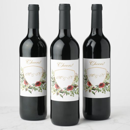 Elegante Aquarellbraut und Goldrahmen Weinetikett (Flaschen)