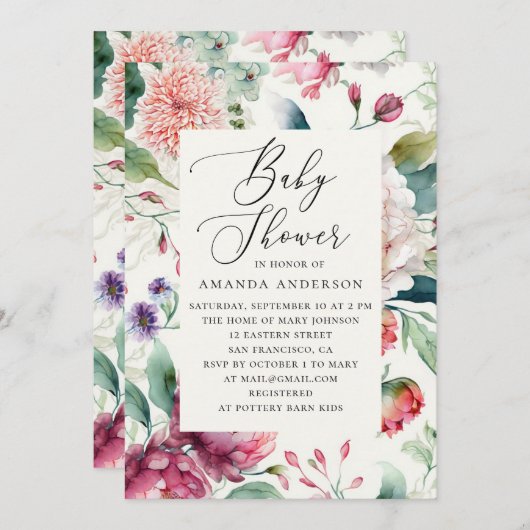 Elegante Aquarelldusche Einladung (Vorne/Hinten)