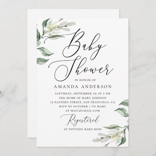 Elegante Aquarelldusche Italienische Blütendusche Einladung (Vorne/Hinten)