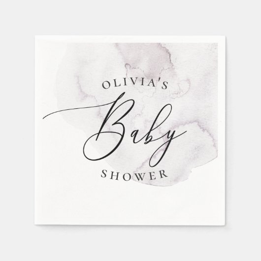 Elegante Aquarelldusche lila Skriptbabwdusche Serviette (Vorderseite)