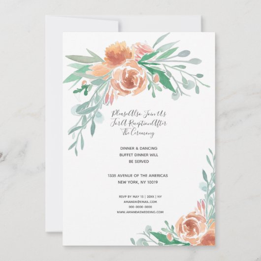 Elegante Aquarelleinladung, uAwg & Empfang in Einladung (Rückseite)