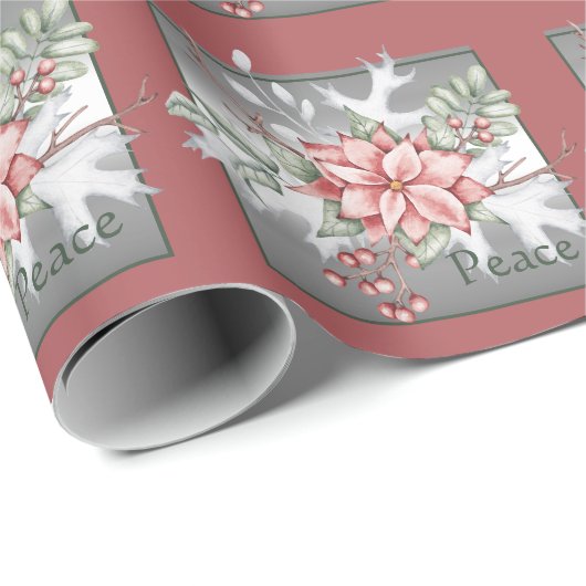 Elegante Aquarellenpoinsettie Weihnachten Geschenkpapier (Rolleneckpunkt)
