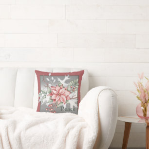 Elegante Aquarellenpoinsettie Weihnachten Kissen