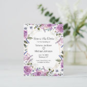 elegante Aquarellfarbe lila, Save the Date blühend Ankündigungspostkarte (Stehend Vorderseite)