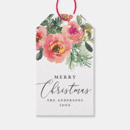 Elegante Aquarellfarbe Rosa Bläserndes Frohe Weihn Geschenkanhänger