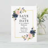 Elegante Aquarellfarbe Rosa Blau Rose Goldrahmen Save The Date (Stehend Vorderseite)