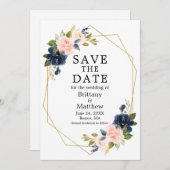Elegante Aquarellfarbe Rosa blaue Rose Georahmen Save The Date (Vorne/Hinten)