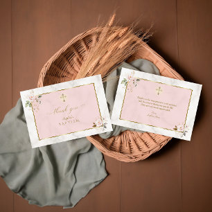 Elegante Aquarellfarbe Rosa Blume Taufe Dankeskarte