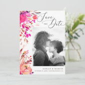 Elegante Aquarellfarbe Rosa Blütenfall Herbsthochz Save The Date (Stehend Vorderseite)