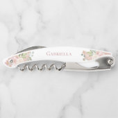 Elegante Aquarellfarbe Rosa Boho Name Hochzeit Kellnermesser (Rückseite)