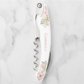 Elegante Aquarellfarbe Rosa Boho Name Hochzeit Kellnermesser (Vorderseite)