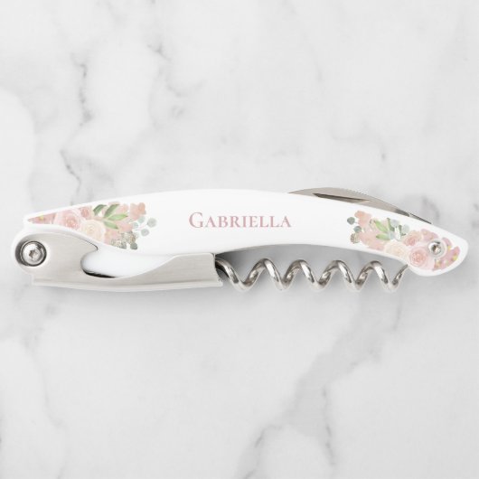 Elegante Aquarellfarbe Rosa Boho Name Hochzeit Kellnermesser (Vorderseite)