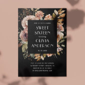 Elegante Aquarellfarbe schwarz Sweet 16 sechzehn Einladung