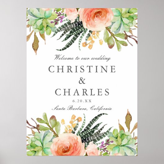 Elegante Aquarellfarben - Begrüßungszeichen Poster (Vorne)