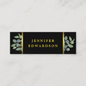 Elegante Aquarellfarben Blätter berufliches Schwar Mini Visitenkarte (Vorderseite)