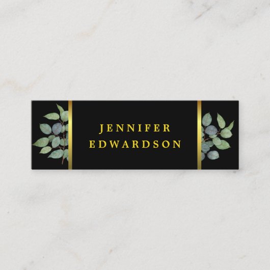 Elegante Aquarellfarben Blätter berufliches Schwar Mini Visitenkarte (Vorderseite)