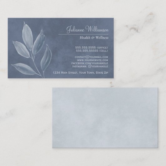 Elegante Aquarellfarben Blätter Dusty Blue & Pewte Visitenkarte (Vorne/Hinten)
