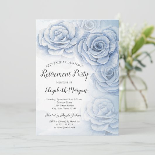 Elegante Aquarellfarben Blaue Blumen Pension Einladung (Stehend Vorderseite)