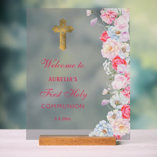 Elegante Aquarellfarben Blume erste Kommune Willko Acrylschild (Neutral)