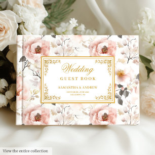 Elegante Aquarellfarben-Blume Goldhochzeit Gästebuch