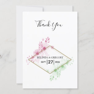 Elegante Aquarellfarben-Blume Hochzeit Dankeschön- Einladung