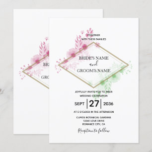 Elegante Aquarellfarben Blume Hochzeit Einladungen