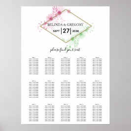 Elegante Aquarellfarben-Blume Hochzeitsdiagramm Poster