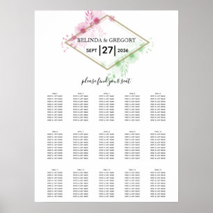 Elegante Aquarellfarben-Blume Hochzeitsdiagramm Poster