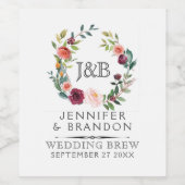 Elegante Aquarellfarben Blume Kranz Nr.1 Weinetikett (Einzelnes Label)