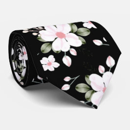 Elegante Aquarellfarben Blume Schwarz und Weiß Ros Krawatte