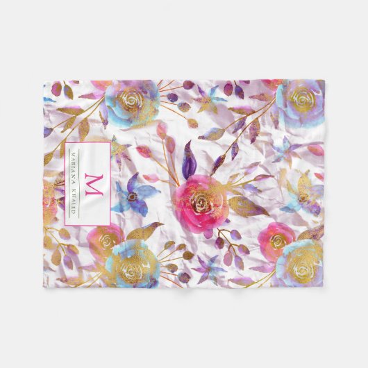 Elegante Aquarellfarben Blumen Rosa und Weiß Fleecedecke (Vorderseite (Horizontal))