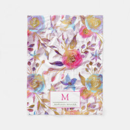 Elegante Aquarellfarben Blumen Rosa und Weiß Fleecedecke