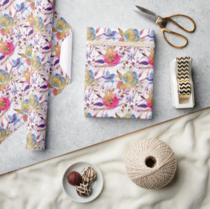 Elegante Aquarellfarben Blumen Rosa und Weiß Geschenkpapier