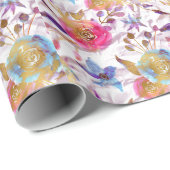 Elegante Aquarellfarben Blumen Rosa und Weiß Geschenkpapier (Rolleneckpunkt)